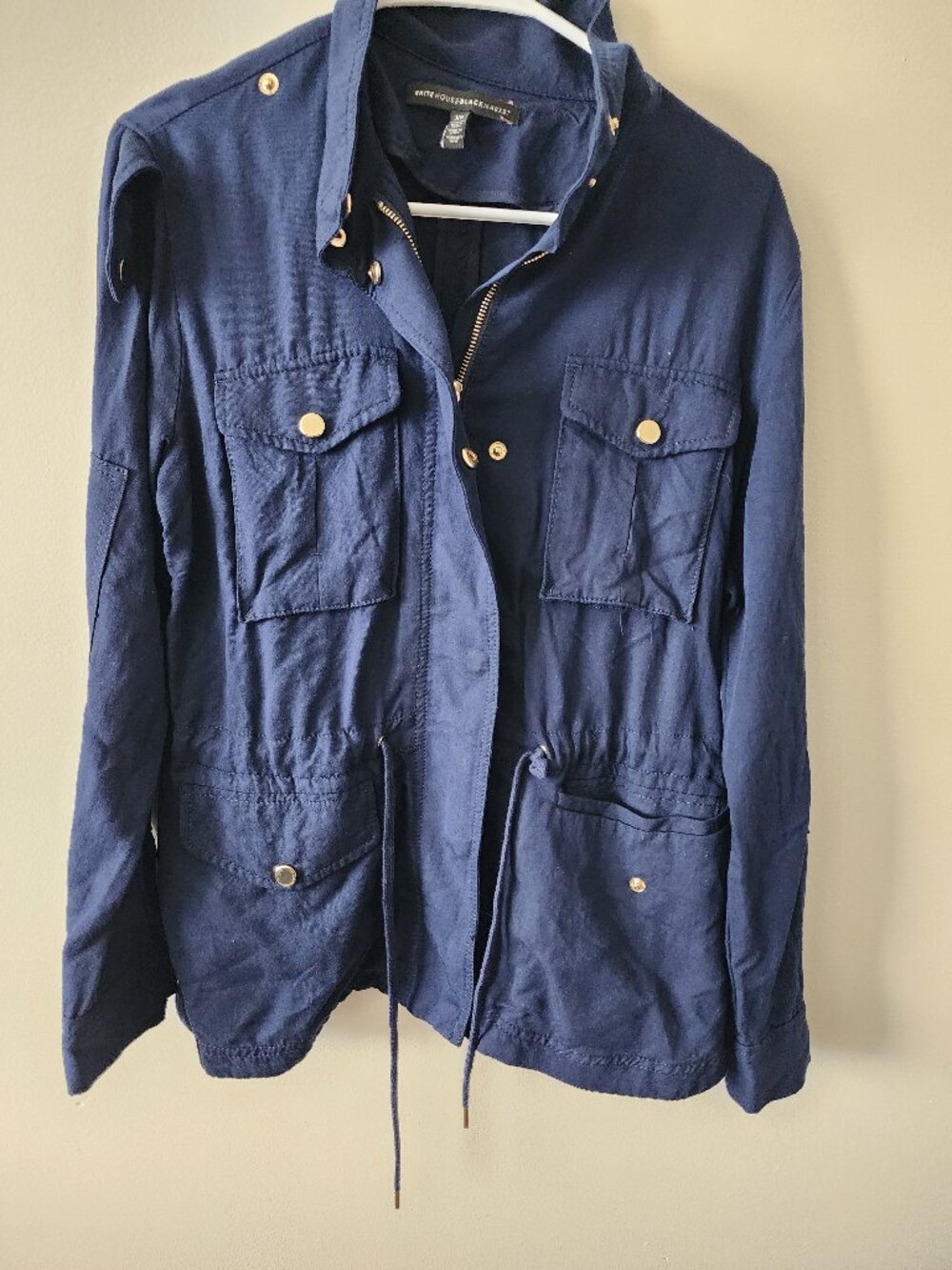 White House Black Market Navy Jacket Blue Utility Jacket XS Gold Hardware
